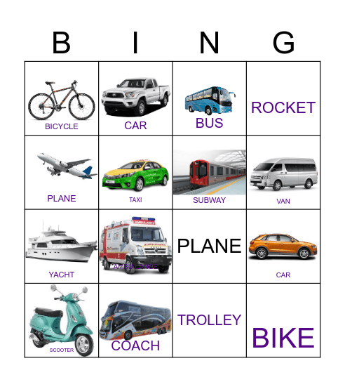 TRANSPORTATION Bingo Card
