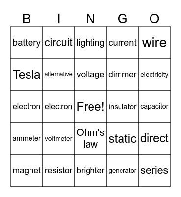 electricity shyts Bingo Card