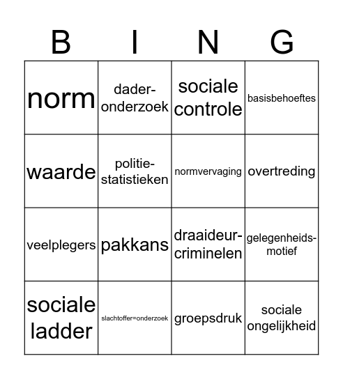 Criminaliteit H1 en H2 Bingo Card