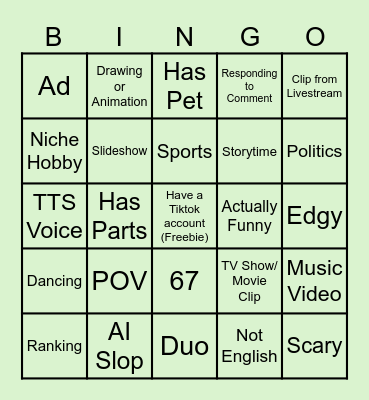Tiktok Bingo Card