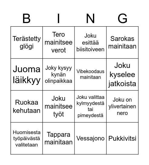 pikkujoulubingo Card