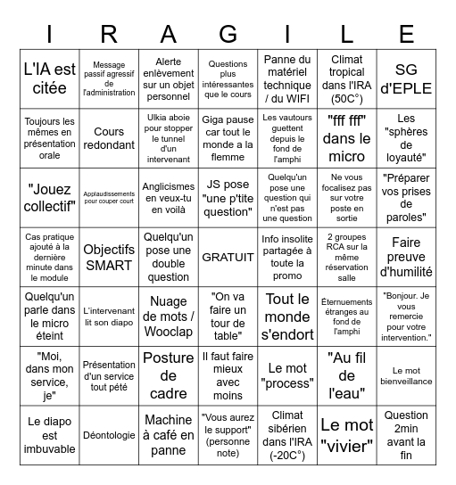 IRAgilité Bingo Card