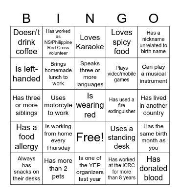 YEP, Bingo! Bingo Card
