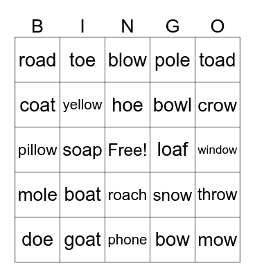 Long o words Bingo Card