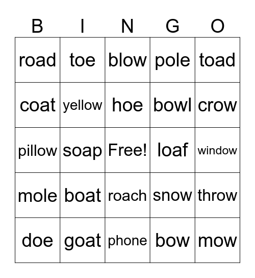 Long o words Bingo Card