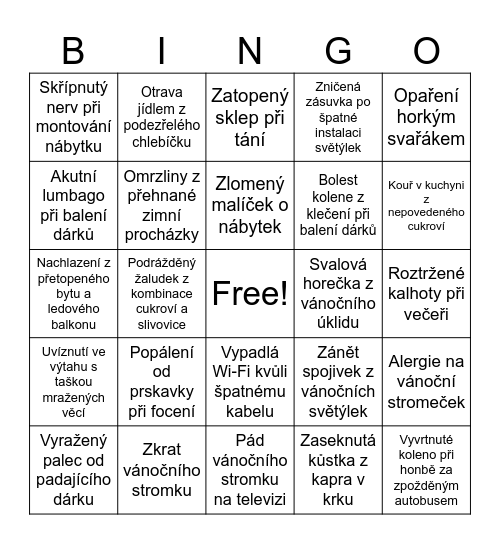 Inza úrazy bingo Card
