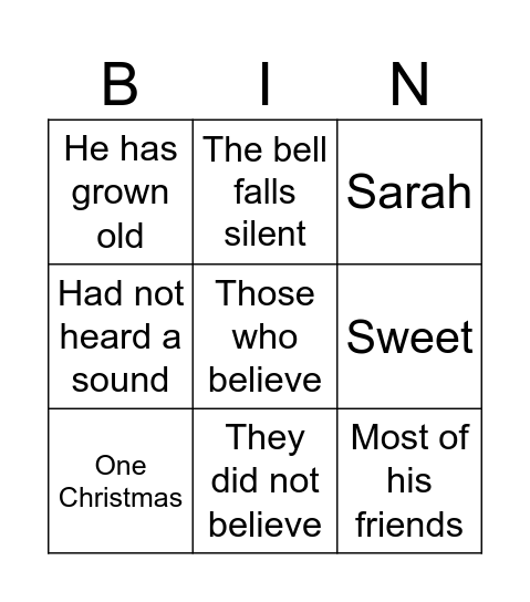 The Polar Express Bingo Card