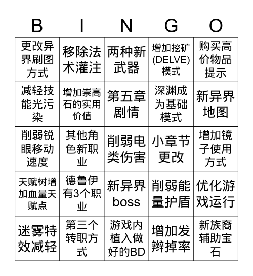 Poe2 0.4宾果 Bingo Card