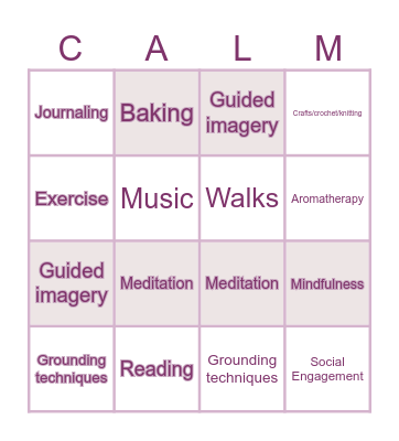 Relaxation Bingo Card
