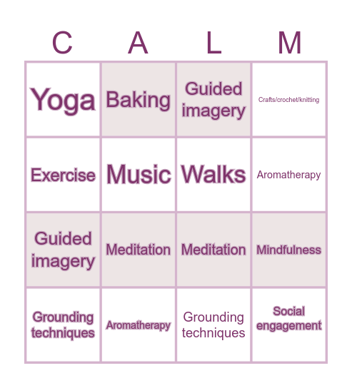 Relaxation Bingo Card