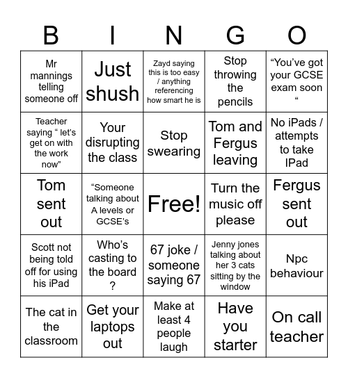 Maths bingo Card