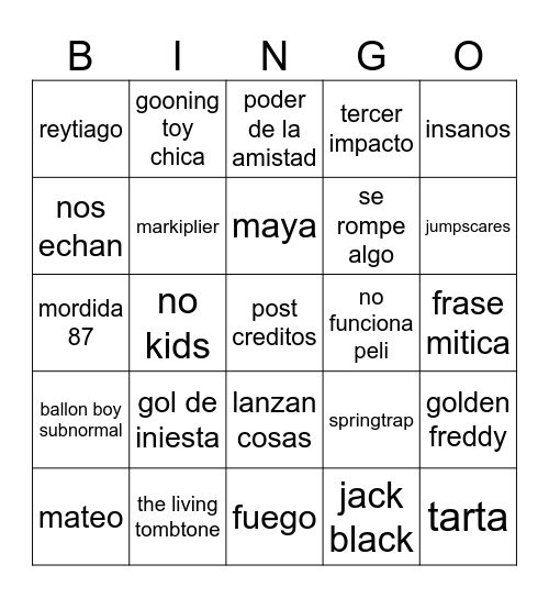 fnaf Bingo Card