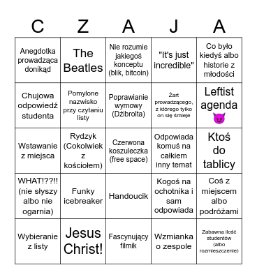 Czaja Bingo Card