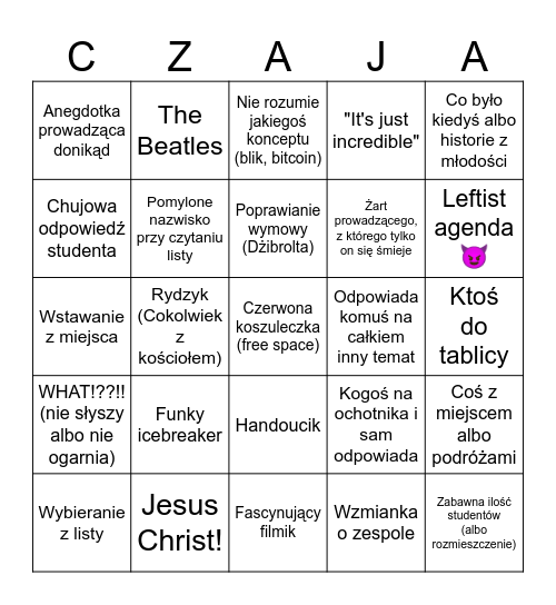 Czaja Bingo Card