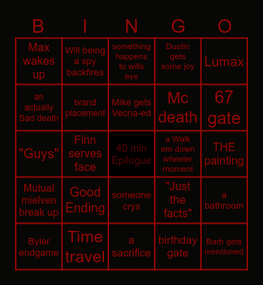 stranger things 5 Bingo Card