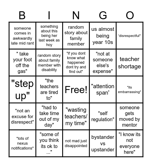 Untitled Bingo Card