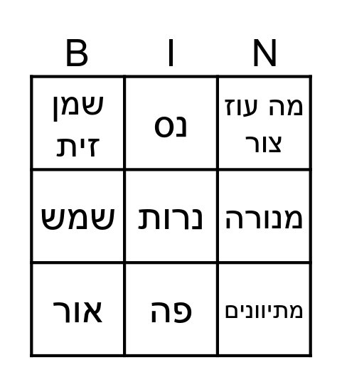 חנוכה Bingo Card