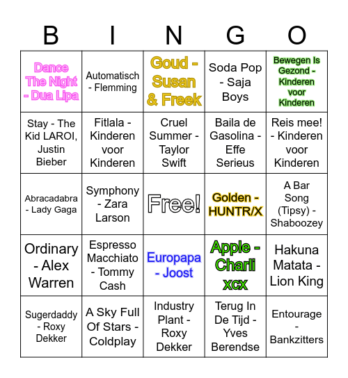 Muziek Bingo Card