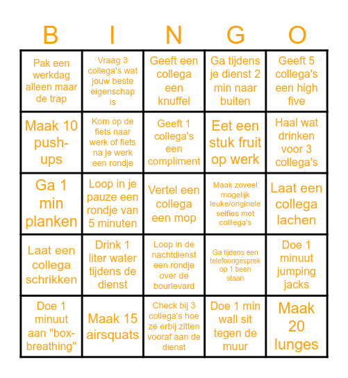 SEH-vitaliteitsbingo: workday warrior Bingo Card