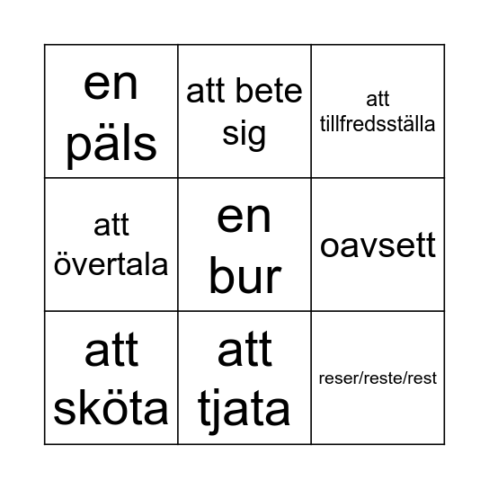 Lektion 8 Bingo Card