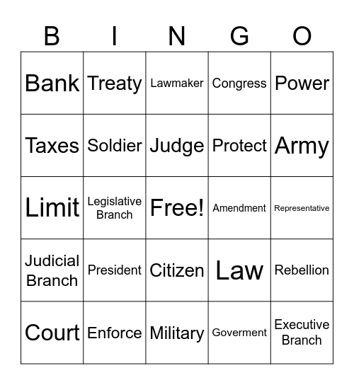 The Constitution Vocabulary Bingo Card