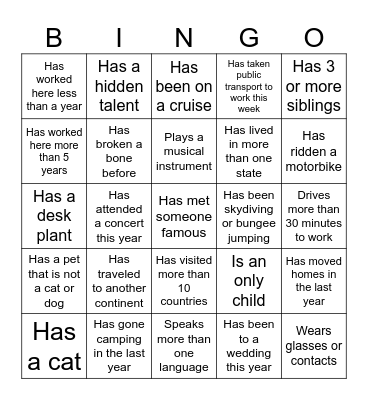 Staff Christmas PartY Bingo Card