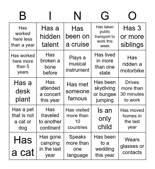 Staff Christmas PartY Bingo Card