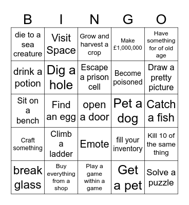 Any game bingo Card