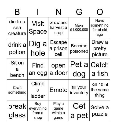 Any game bingo Card