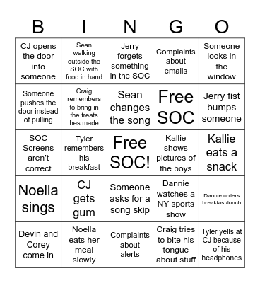 SOC Bingo Card