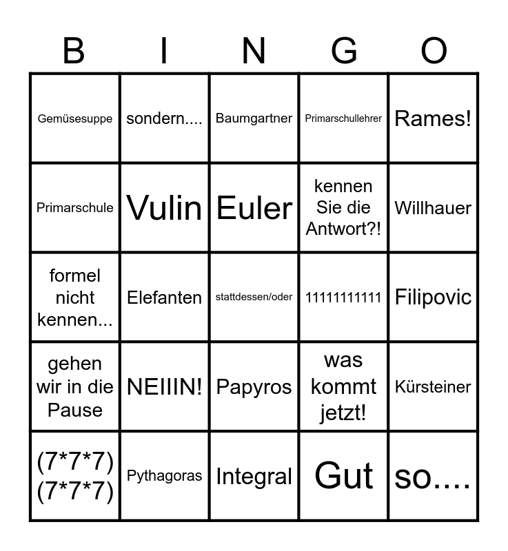 Analysis Bingo Card