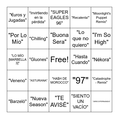 BINGO MUSICAL BDR Bingo Card