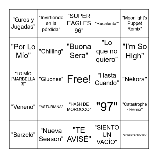 BINGO MUSICAL BDR Bingo Card