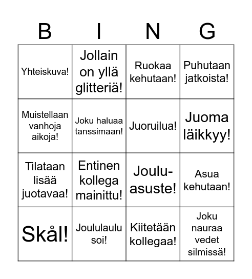Pikkujoulubingo Card