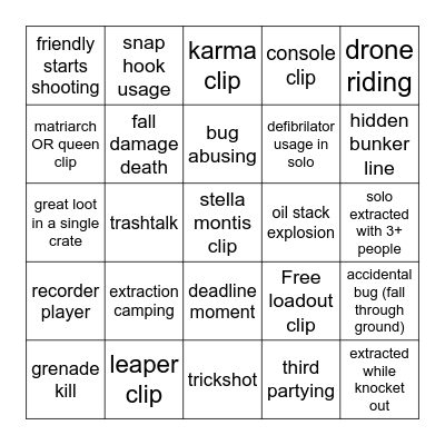 ARC Raiders clips compilation Bingo Card