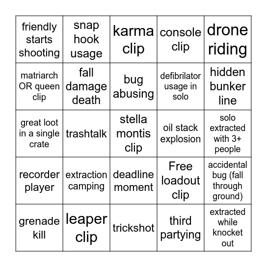 ARC Raiders clips compilation Bingo Card