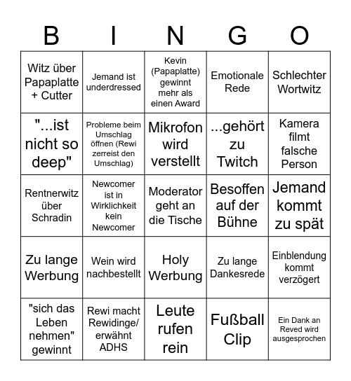 Stream Awards 2025 Bingo Card