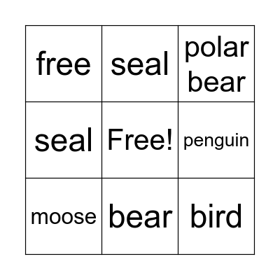 Winter Animals Bingo Card