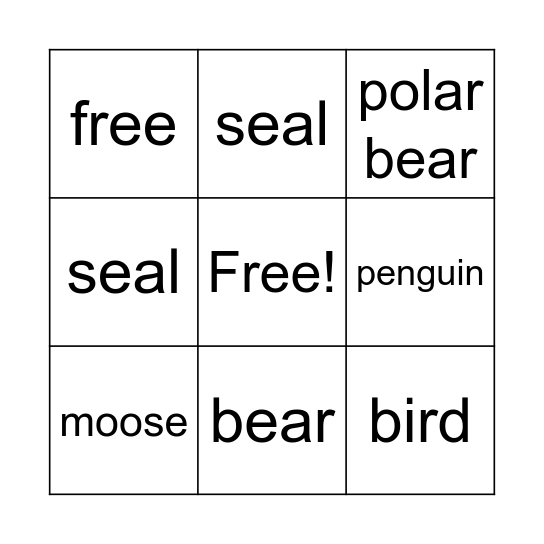 Winter Animals Bingo Card