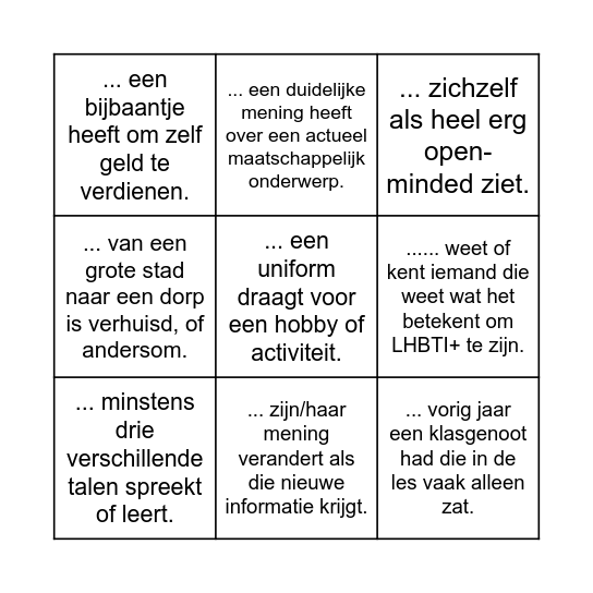 Zoek iemand die... Bingo Card