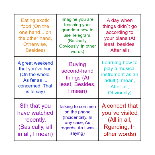Discourse markers Bingo Card