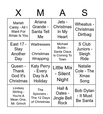 Xmas Music Bingo Card