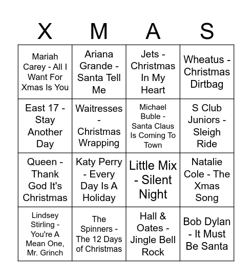 Xmas Music Bingo Card