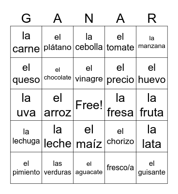 SPA 2:  En el supermercado (ENG-->SPA) Bingo Card
