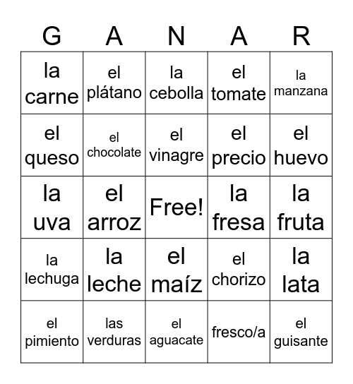 SPA 2:  En el supermercado (ENG-->SPA) Bingo Card