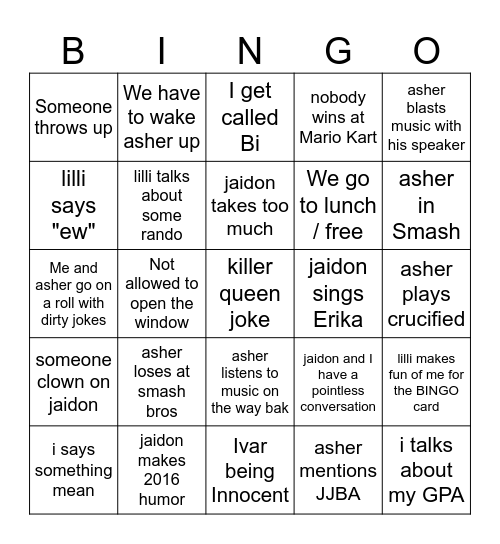 Friend Group Bingo Card
