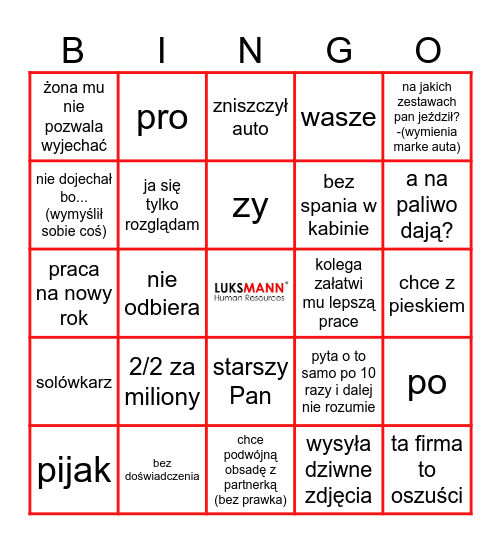 Luksmannowe Bingo Card