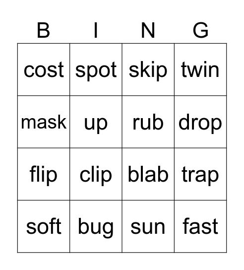 UFLI Bingo Card