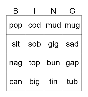 UFLI L 17 Bingo Card