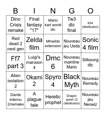 Bingo Game Awards Bingo Card
